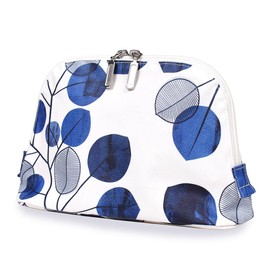 Round Pouch Women's Cute Cosmetics Scandinavian Makeup Pouch L Navy Leaf W1005110