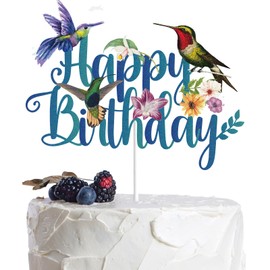 Hummingbird Happy Birthday Cake Topper t Mother's Day Spring Flying Nature Lady Party Supplies For Women Girl Mother Cake Decor