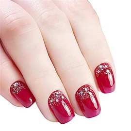 YONAIL 24pcs Short Red False Nails with Glue Design Red Nails Fake Press On Nails for Women Glue On Nails Bride Nail Tips Artificial Finger Nails Stick On Nails for Women Glue On False Nails