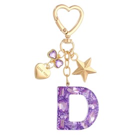 PATIKIL Cute Initial Letter Keychain, Letter D Keychains Women Bling Love Butterfly Star Key Chain for Bag Backpack Purse Car Keys Cup Accessories, Purple