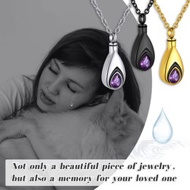 GoldChic Memorial Ash Necklace Stainless Steel Women's Urn Necklace Gold with Teardrop Shaped Zirconia Ash Amulet 18K Gold-Plated Urn Pendant for Keepsake with 51 cm + 5 cm Chain, Stainless Steel,