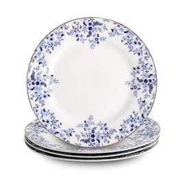 Ceramic Dessert Plates Set of 4，Small Dinner Plates for Snacks, Salad, Tablescape，8 Inch Appetizer Plates for Kitchen (Little Blue Flower)