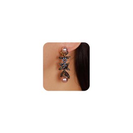Xerling - arete colgantes de perlas de colores clásico con textura negra, aretes de perlas de imitación multicolor con incrustaciones de diamantes de imitación para mujer, disfraz de sirena, Zinc, No es una piedra preciosa