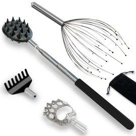 NUOMAN 4 in 1 Telescoping Back Scratcher & Scalp Massager with Detachable Head, Stocking Stuffers Back Scratcher White Elephant Gifts for Men Women Christmas Gifts