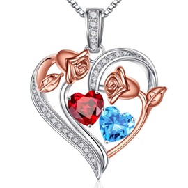 Iefil Gifts for Women - Birthday Gifts for Women, Anniversary Women Gifts, Jewelry for Women, Christmas Gifts for Women| Garnet Aquamarine Necklace, January March Birthstone Jewelry