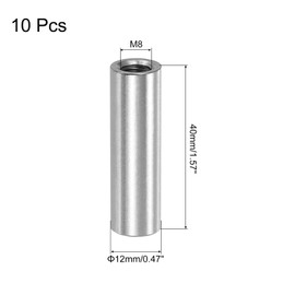 sourcing map M8x1.25mm Round Coupling Nuts, 10 Pcs 304 Stainless Steel Connector Nuts Fasteners Rod Bar Stud 40mm for Industrial Construction Fasteners, Silver