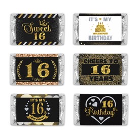PHOHUI HAVE A NICE TIME Black and Gold 16th Birthday Party Mini Candy Bar Wrappers,Mini Candy Bar Wrappers Birthday Party Favors, Pack of 54. (16)
