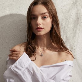 Women Necklace Silver Rose Pendant Necklace 925 Sterling Silver CZ Necklace Dancing Zirconia Necklace Sterling Silver Necklace Women Fake Diamond Necklace White Gold