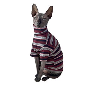 Vintage Stripes Sphynx Hairless Cats Shirt Cotton Cat Turtleneck Pet Clothes Kitten T-Shirts with Sleeves for Sphynx Cats (Old School, X-Large)