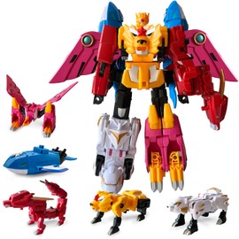 Wenbeier Animals 5-in-1 Combined Large Robot Toys Take Apart Toys -5 Action Figures Including Lion Dragon Whale Phoenix Bear Combine Into a Robot Deformation Toys for Kids 6-12（10“）