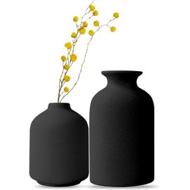 Ceramic Vases Set of 3 Small Vases Decorative White Flower Vases Modern Rustic Farmhouse Home Decor Ceramic Vase, Decorative Vases for Pampas Grass & Dried Flowers (2 Black)