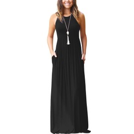 GRECERELLE Women's Summer Sleeveless Casual Maxi Dresses Loose Vacation Long Dress with Pockets, Black, Medium
