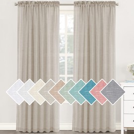 H.VERSAILTEX Natural Linen Sheer Curtains for Bedroom 84 Inches Length 2 Panels Textured Woven Linen Sheer Window Drapes for Living Room Light Filtering Rod Pocket Draperies - Linen