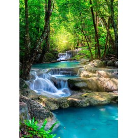 BELECO 5x7ft Fabric Green Forest Backdrop for Photography Small Waterfall Backdrop Spring Forest Natural Scenery Background Wallpaper Home Decor Kids Adults Portrait Photoshoot Studio Photo Props