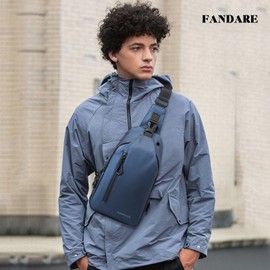 FANDARE Mens Chest Bag Outdoor Hiking Daypacks Sling Bags for Personal Flex Bag with USB Charging Port & Earphone Hole Small Crossbody Sling Backpack Shoulder Man Bags Travel Satchel Bag Dark Blue