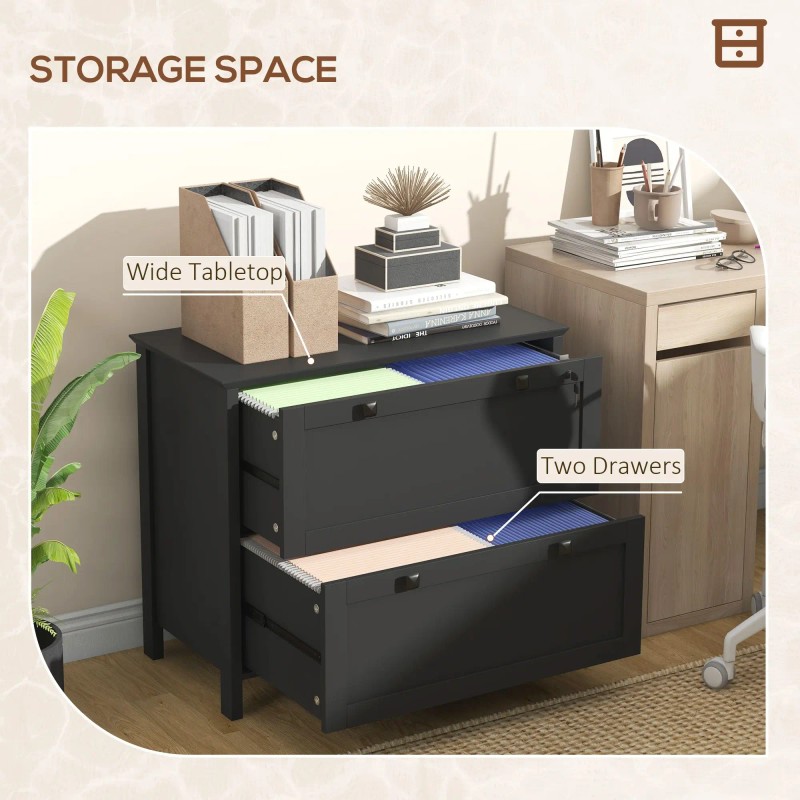 2 Drawer Black File Cabinet Adjustable Hanging Bar for Letter