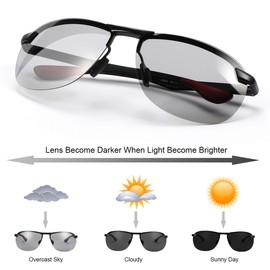 Spring Hinge Photochromic Polarized Sunglasses for Men and Women Al-Mg Metal Frame Sports Driving Glasses UV400 Protection Eyeglasses Anti Glare Eye Fatigue Golf Fishing Cycling Ultra-light Eyewear
