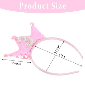 Jaciya Pink Headband Sequin Headbands for Girls Sparkling Tiara Pearl Hairband Birthday Head Band Princess Party Decorations (3rd birthday headband)