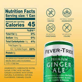 Fever-Tree Ginger Ale - Premium Quality Mixer - Refreshing Beverage for Cocktails & Mocktails. Naturally Sourced Ingredients, No Artificial Sweeteners or Colors - 5.1 Fl Oz Cans - Pack of 24