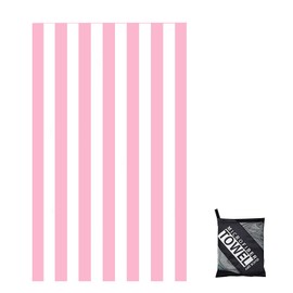 160x90cm Pink Stripe Beach Towels in a Bag Large Microfibre Thin Beach Towel for Adults,Quick Dry Sand Free Light Bath Towel Pool Towel for Men Women,Bathroom,Holiday,Yoga,Gym Sports,Swimming