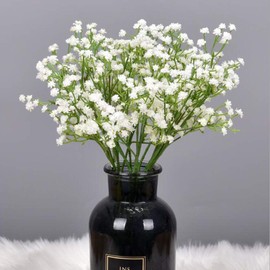 Flow.month 5Pcs Artificial Flowers, Fake Flowers Silk Plastic Artificial Gypsophila Realistic Flower Arrangements Wedding Decoration Table Centerpieces(White)