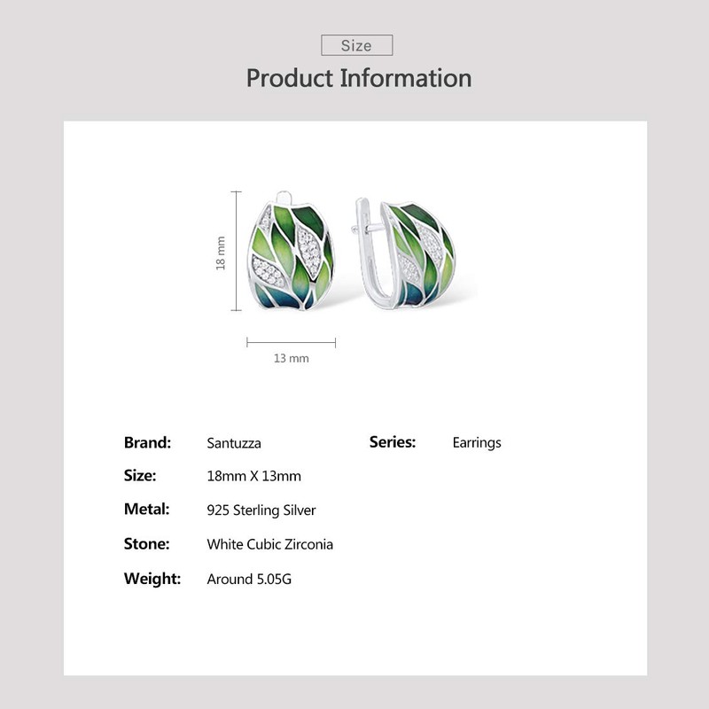 Santuzza Bamboo Leaves Earrings 925 Sterling Silver Cubic Zirconia Enamel