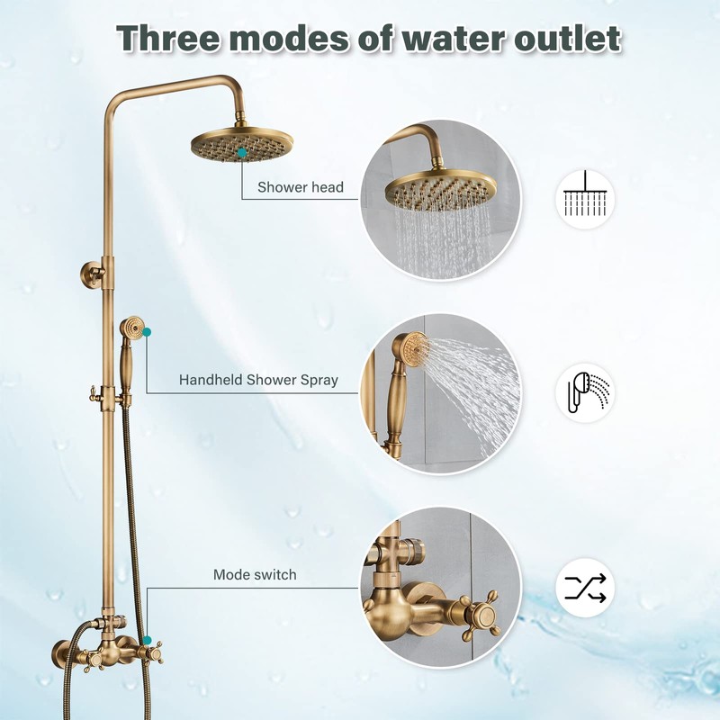 NeierThodore Antique Brass Bathroom Shower Faucet System Set 8 Inch