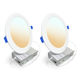 KUCSPP 2 Pack 6 Inch Ultra-Thin LED Recessed Ceiling Light with Junction Box, 2700K/3000K/3500K/4000K/5000K Selectable, 12W 1200LM Brightness,Dimmable Canless Wafer Downlight, ETL