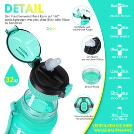 AOPREL Drinking Bottle 1 Litre with Straw, PCTG Sports Water Bottles, BPA-Free, Leak-Proof, Motivational Sports Bottle with Time Markings, Dishwasher-Safe Drinking Bottle for Sports, Gym, School
