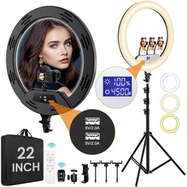 22in Large Ring Light with Stand,512pcs Bulbs Big Ring Light with 75" Tripod for /LED Display/4 Clips/2 USB Ports,2600K-6500K Dimmable Barber Light,for  Video Recording  Lash Makeup - Color: 22inch