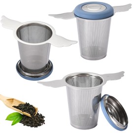 3Pcs Tea Infuser Steeper Basket Extra Fine Mesh with Lid/Drip Tray for Loose Leaf Tea, 304 Stainless Steel Loose Tea Strainer Filter with Big Capacity＆Extended Handles, Fit Cup Mug Jar Teapot Kettle