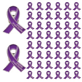 50 Pcs Memorial Ribbon Pins Funeral Metal Pins Forever In Our Hearts For Funeral Mourning Event (purple)