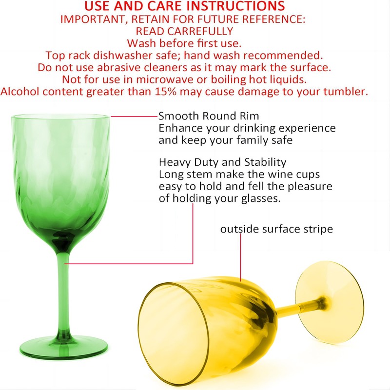 KOXIN-KARLU Unbreakable Classic 14 ounce All-Purpose Plastic Stem Wine Glasses