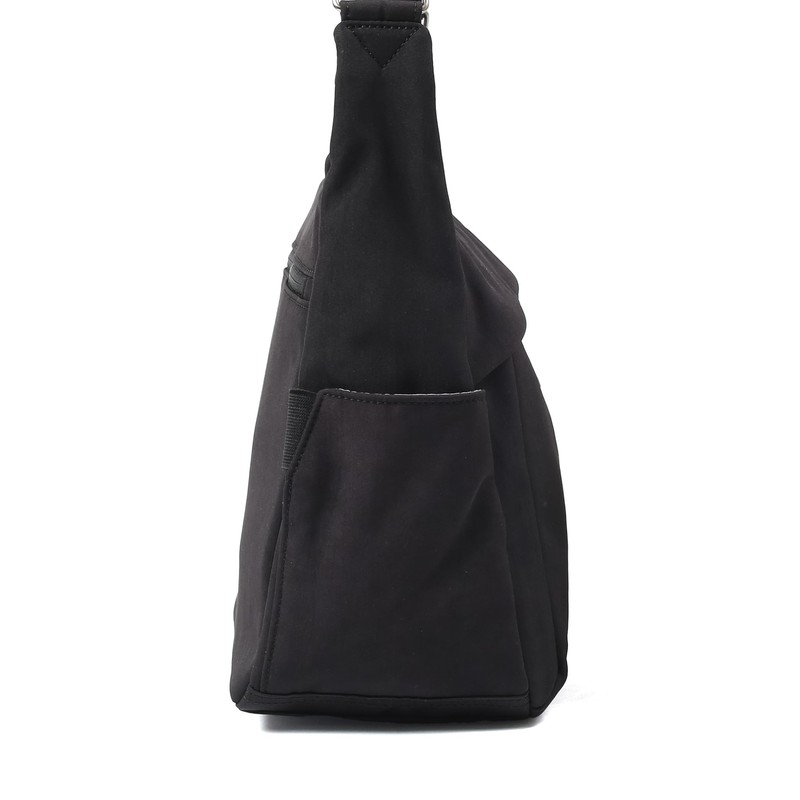 Mustache BAT-4071 Unisex Shoulder Bag, Polyester x Cowhide Leather, Black
