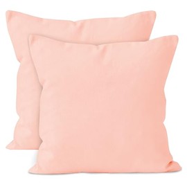 Encasa Cotton Throw Pillow Covers Set of 2 I 18x18 in (45x45 cm) - Powder Pink I No Insert I Plain Square Pillowcases I Machine Washable | Indoor Use Only