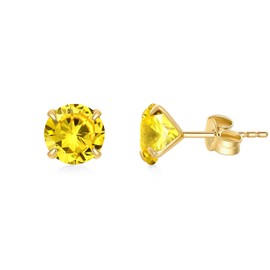 14K Solid Gold Birthstone Stud Earrings for Women, Yellow Gold Classic 4-Prong Set Brillant Round Cut Simulated Diamond Stud Earrings Women Jewelry Gifts November