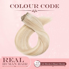 UK-Fashion-Shop Human Hair Extensions Clips in Real Hair Extension 8pcs 18 clips Long Straight Natural 8inch(45g)#18P613 Ash Blonde & Bleach Blonde