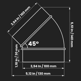 45 Degree 4 Inch / 100mm Plastic Elbow - Bend Connect Ducting Pipe, Duct or Hose - Straight or Flexible - Ventilation Connector Round Joint Tube