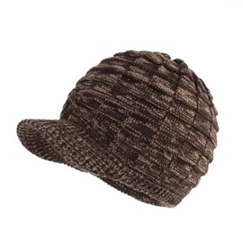 LANGZHEN Unisex Winter Hats with Visor Warm Ski Hat Stylish Knitted Hat for Men and Women(Brown -Melange)