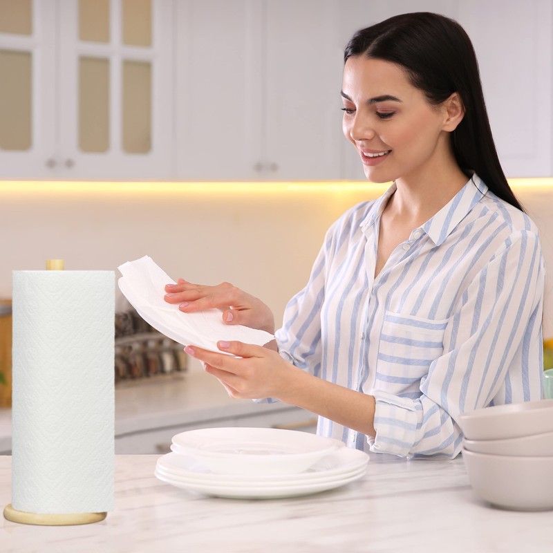 Relaxdays Standing Kitchen Roll Holder Bamboo Roll Holder for Kitchen,