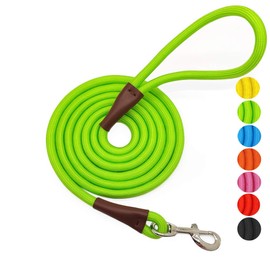 MayPaw 4FT/6FT/8FT/10FT Dog Leash, Classic Solid Colors, Strong Nylon Rope Dog Leash Reinforced with Leather Tailor Connection Heavy Duty Silver Clasp, 4 Feet Green