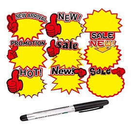 90 Pieces 7 x 5.5 Inch Starburst Sign Cards, Blank Star Sale Paper Signs Price Burst Signs Assorted Display Tags for Retail Store, Supermarket