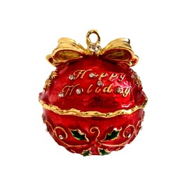 JFYSJ Collectible Red Small Bell Christmas Trinket Boxes Hinged Rhinestones Jeweled Colorful Enamel Decorative Jewelry Ring Box Christmas Tree Hanging Decor