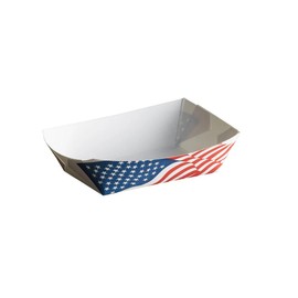 JUST-BUY American Flag Paper Hot Dog Food Trays - 2 lb, Heavy Duty, Grease Resistant, Disposable, Recyclable, Biodegradable, Made in USA (2 Lb. Amarican Flag, 100, Each)