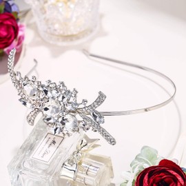 Ever Faith Rhinestone Crystal Bridal Flower Bouquet Hair Headband Crown Clear Silver-Tone