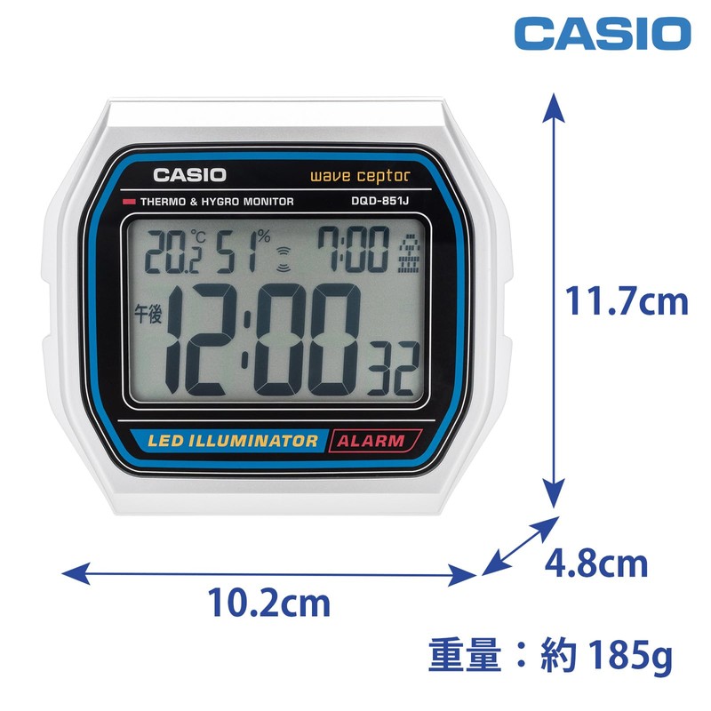 Casio DQD-851J-8JF Alarm Clock, Atomic Clock, Temperature and Humidity, Date