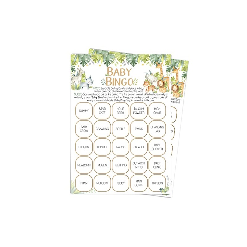 Pink Bee Parties Baby Bingo - Safari Theme Baby Shower