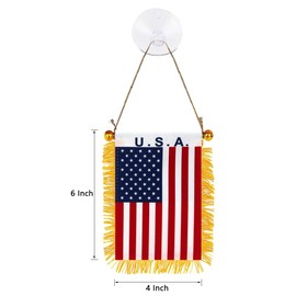 GSYLPFT 4 X 6 American Flag Small Mini US USA Flags Banners for Car Rearview Mirror Window Hanging Decor with Suction Cup & Fringy