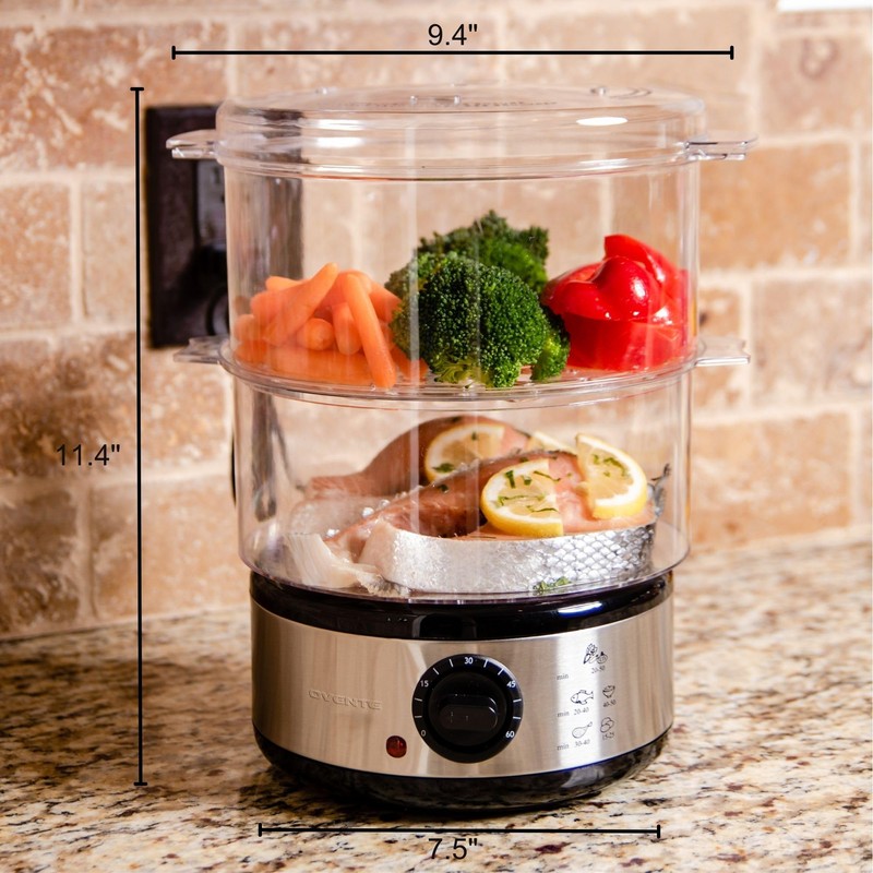 OVENTE 2-Tier Electric Food Steamer, 5 Quart Stainless Steel Stackable