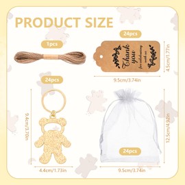 YKLIGTN 24Pack Bear Bottle Opener Keychain Baby Shower Return Favors for Guests Cute Bear Bottle Opener with Organza Bags Tags, for Birthday Wedding Decoration Return Gift Souvenirs